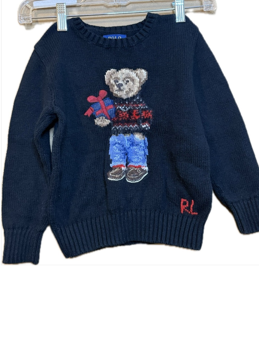 Polo by Ralph Lauren Black Crewneck Sweater with Bear Motif - Picture 2 of 6